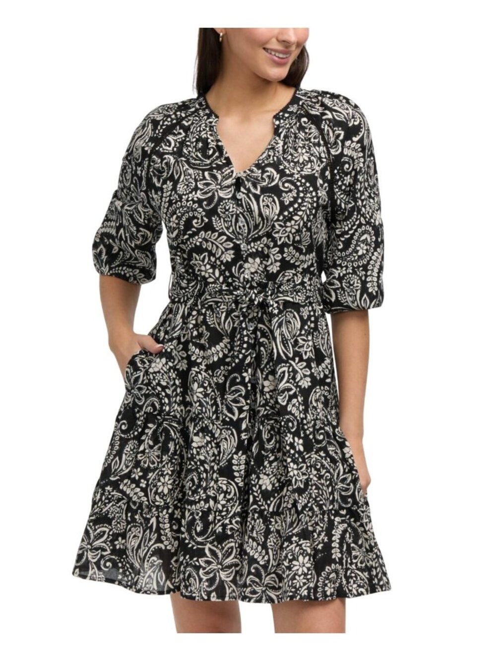 NWOT Ellen Tracy Black & White Paisley Dress 100% Cotton Size S MSRP $129